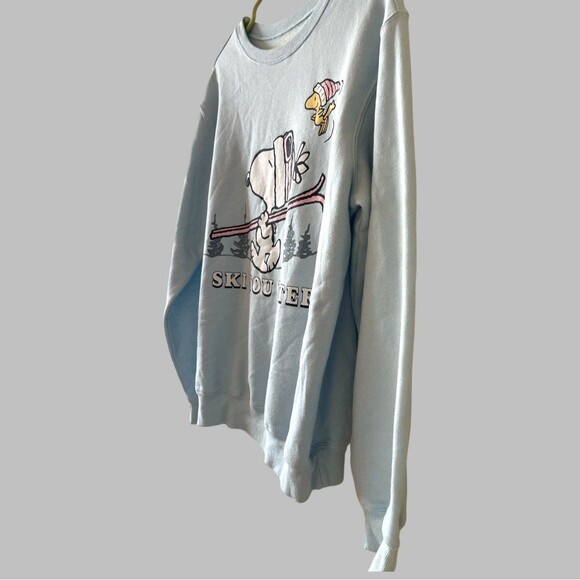 Snoopy Graphics Sweatshirt Size Large Love Tribe Light Blue Crewneck Holidays - Picture 5 of 7